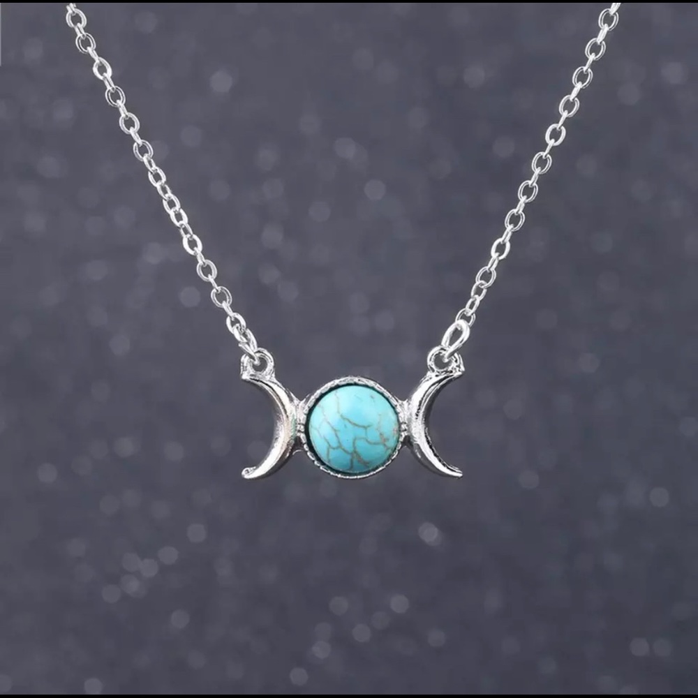 Turquoise angel eye crescent moon necklace